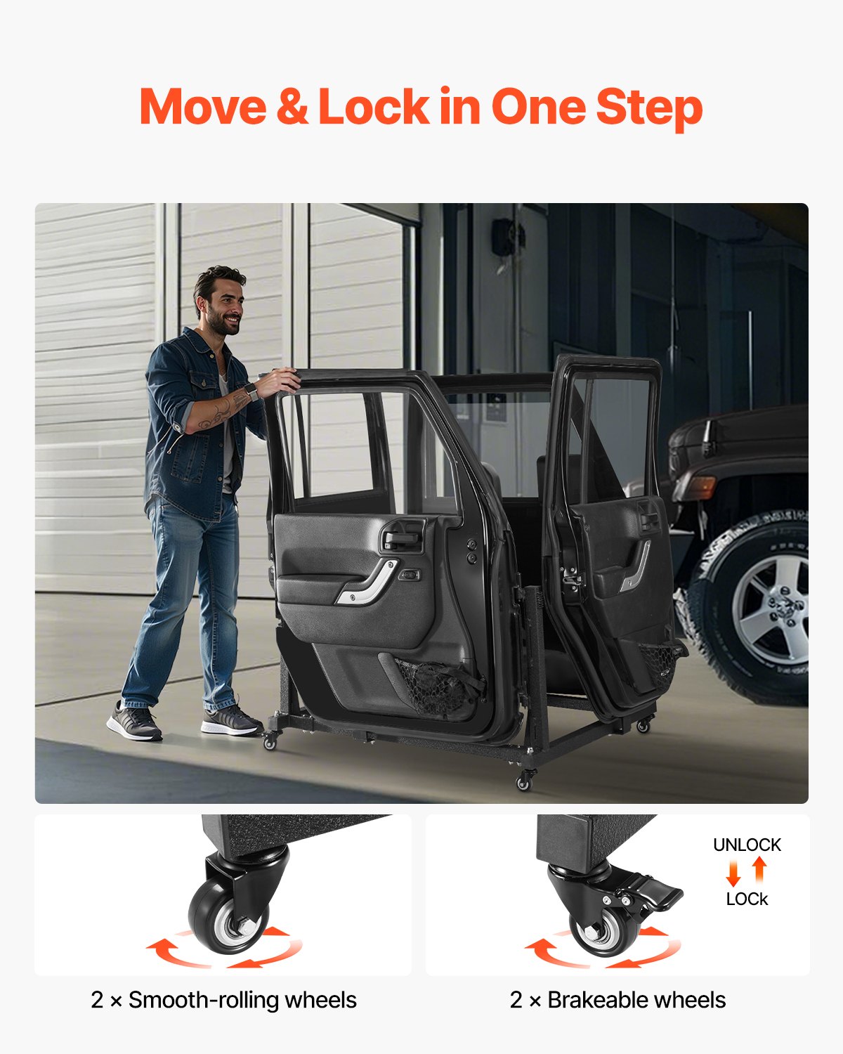 VEVOR Carrito de Almacenamiento para Puerta de Jeep 4 Puertas con Cojín de Goma Grueso Soporte para Puerta de Coche Compatible con Jeep Wrangler JK JL/Gladiator JT 2007-2023 JK JL/Gladiator JT