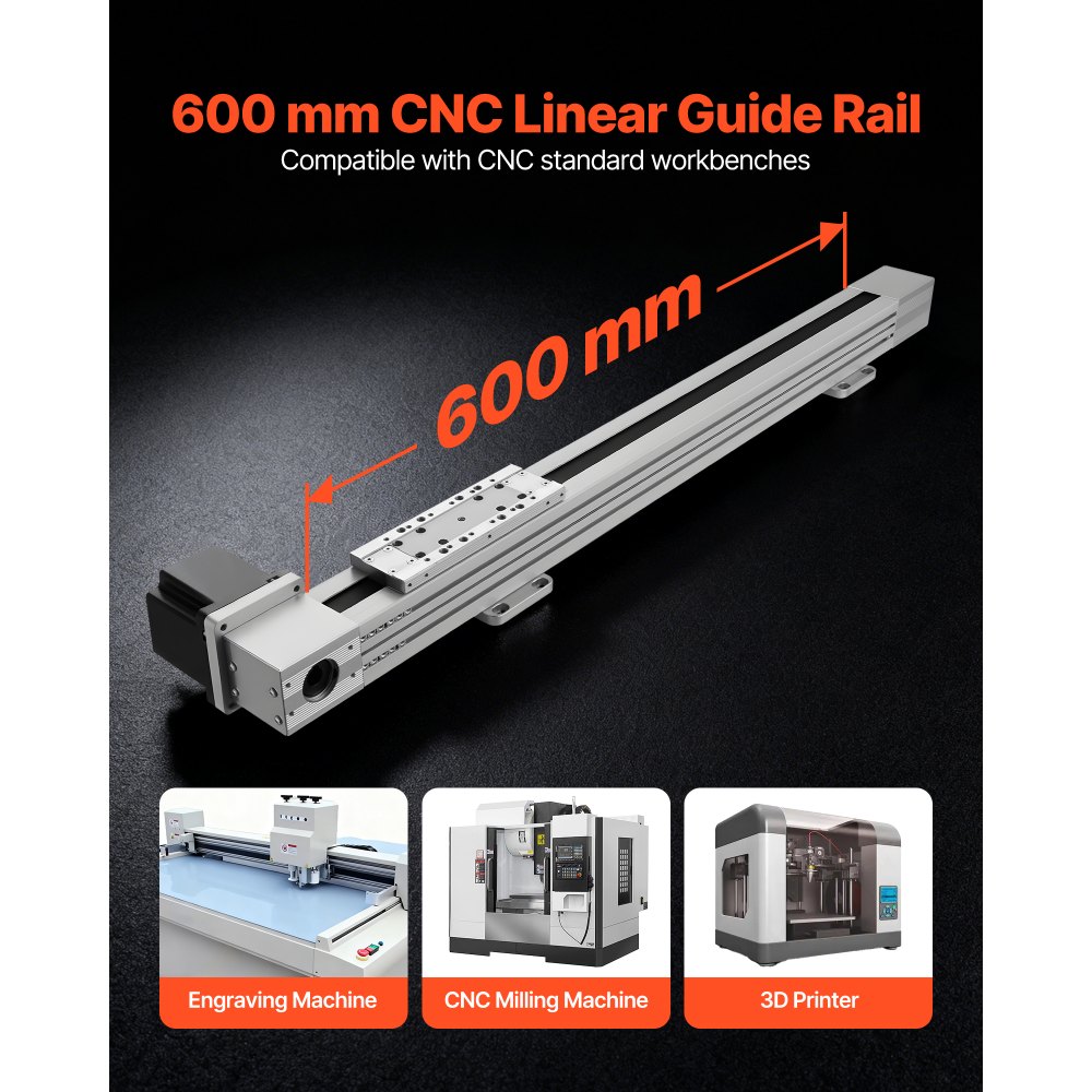 VEVOR Riel de Guía Lineal 600 mm Transmisión por Correa, Actuador de Movimiento Lineal CNC con Motor Paso a Paso Nema34 de Alta Velocidad, para Máquina de Grabado, Fresadora CNC, Impresora 3D
