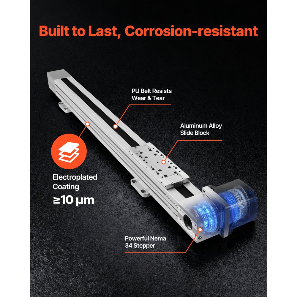 VEVOR Riel de Guía Lineal 600 mm Transmisión por Correa, Actuador de Movimiento Lineal CNC con Motor Paso a Paso Nema34 de Alta Velocidad, para Máquina de Grabado, Fresadora CNC, Impresora 3D