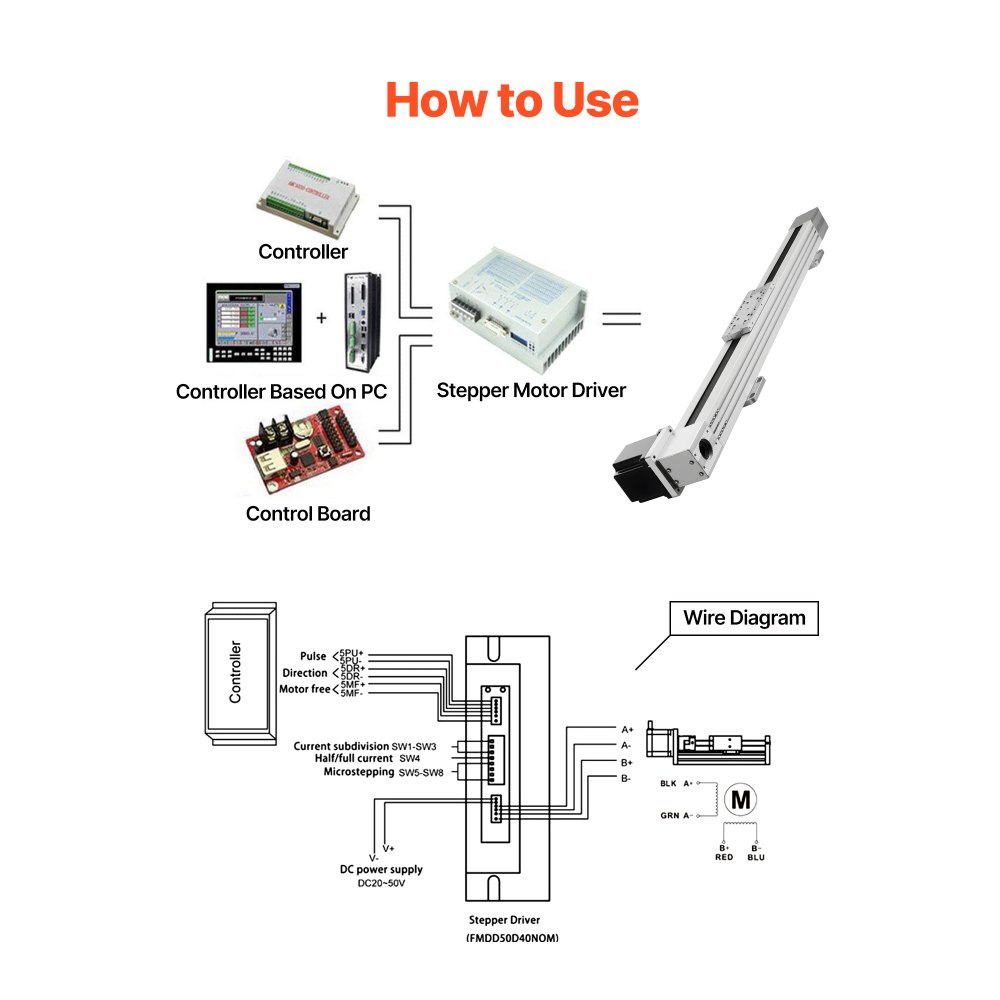 VEVOR Riel de Guía Lineal 600 mm Transmisión por Correa, Actuador de Movimiento Lineal CNC con Motor Paso a Paso Nema34 de Alta Velocidad, para Máquina de Grabado, Fresadora CNC, Impresora 3D