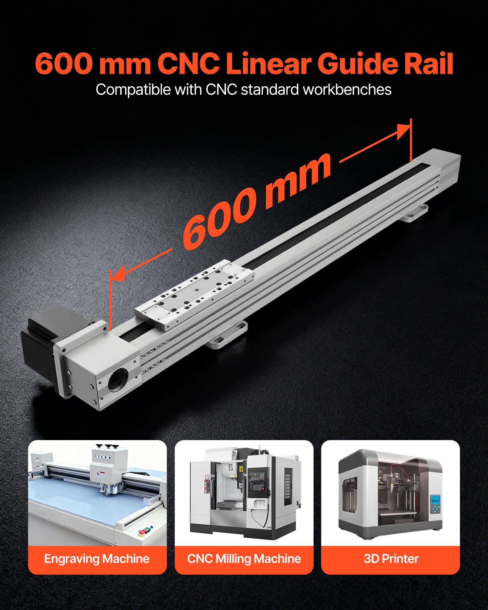 VEVOR Riel de Guía Lineal 600 mm Transmisión por Correa, Actuador de Movimiento Lineal CNC con Motor Paso a Paso Nema34 de Alta Velocidad, para Máquina de Grabado, Fresadora CNC, Impresora 3D