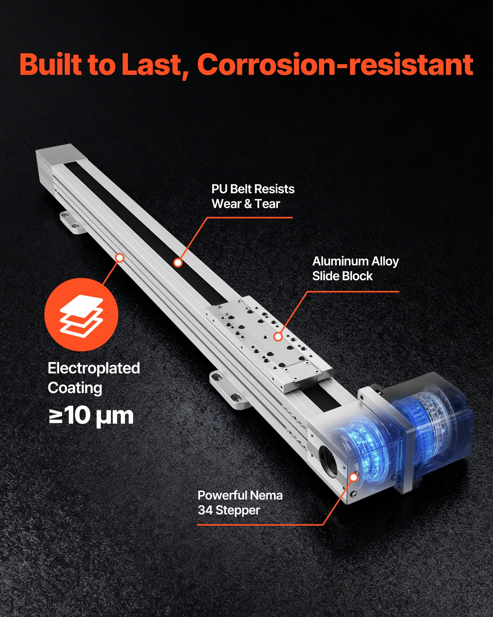 VEVOR Riel de Guía Lineal 600 mm Transmisión por Correa, Actuador de Movimiento Lineal CNC con Motor Paso a Paso Nema34 de Alta Velocidad, para Máquina de Grabado, Fresadora CNC, Impresora 3D