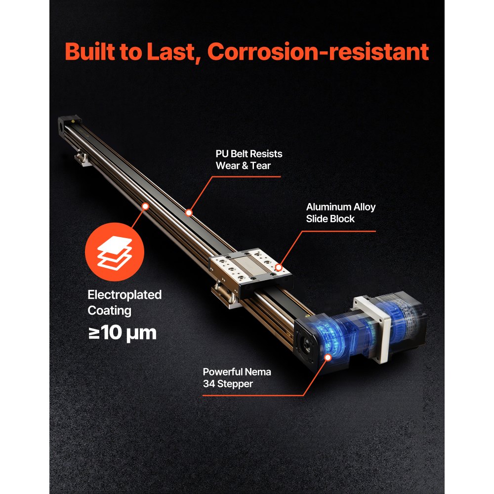 VEVOR Riel de Guía Lineal 1300 mm Transmisión por Correa, Actuador de Movimiento Lineal CNC con Motor Paso a Paso Nema34 de Alta Velocidad, para Máquina de Grabado, Fresadora CNC, Impresora 3D