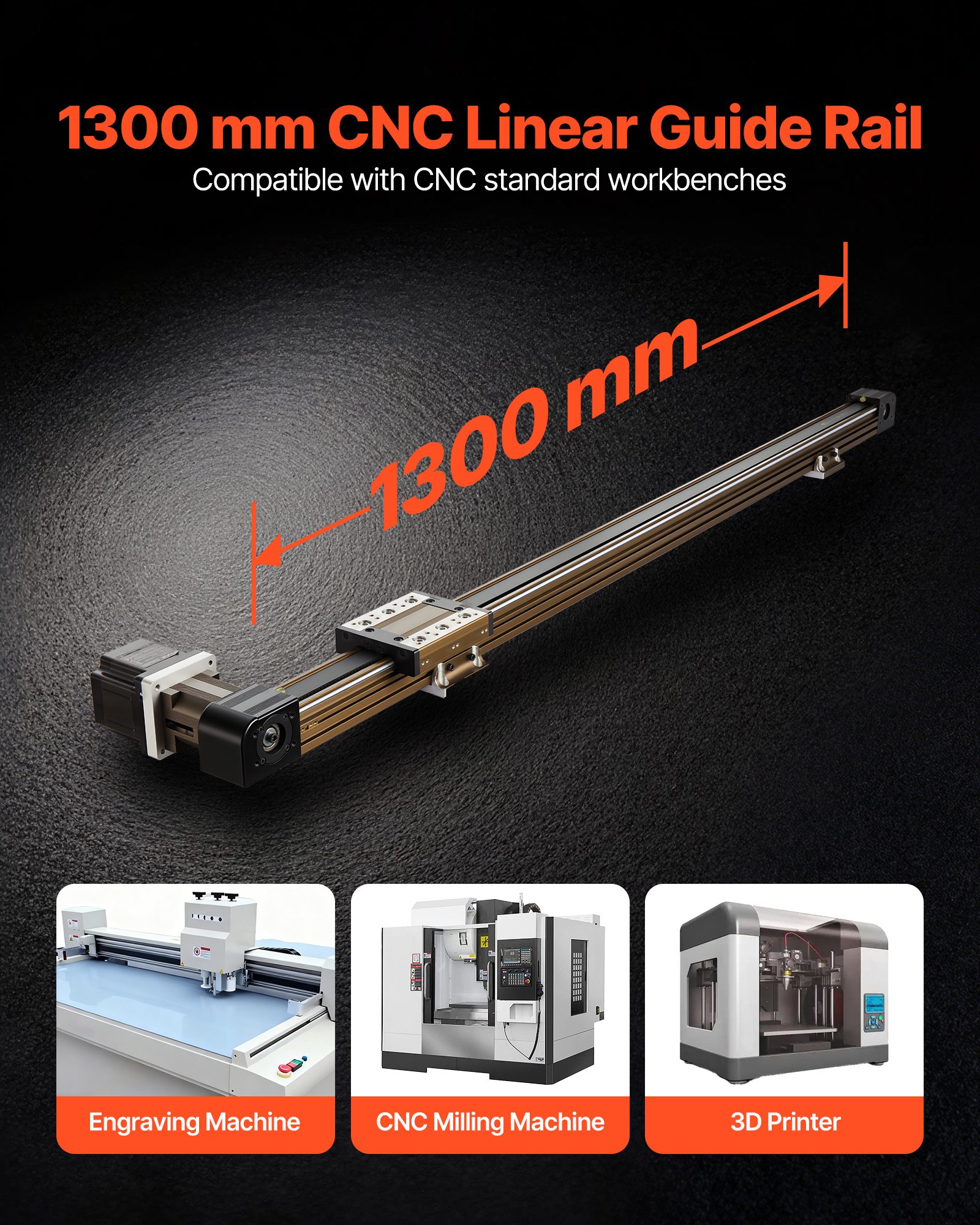 VEVOR Riel de Guía Lineal 1300 mm Transmisión por Correa, Actuador de Movimiento Lineal CNC con Motor Paso a Paso Nema34 de Alta Velocidad, para Máquina de Grabado, Fresadora CNC, Impresora 3D