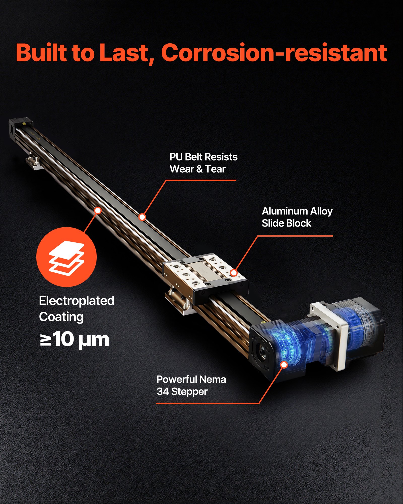 VEVOR Riel de Guía Lineal 1300 mm Transmisión por Correa, Actuador de Movimiento Lineal CNC con Motor Paso a Paso Nema34 de Alta Velocidad, para Máquina de Grabado, Fresadora CNC, Impresora 3D