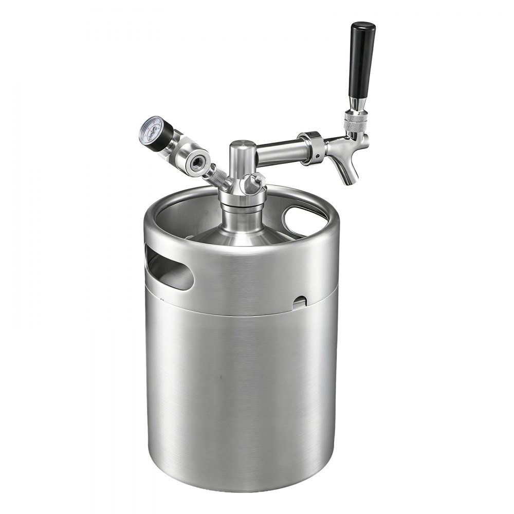 VEVOR Mini Barril Dispensador de Cerveza de 4 L de Acero Inoxidable 304, Con Regulador de CO₂ y Grifo de Cierre Automático, Compatible con Cartuchos de CO₂ de 16 g (No Incluido), Para Fiesta, Hogar