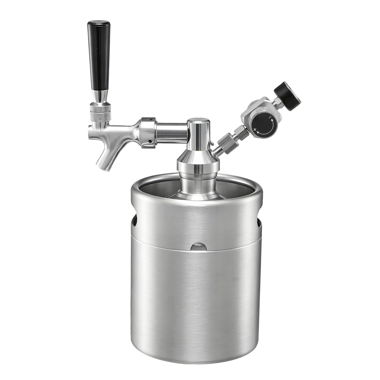 VEVOR Mini Barril Dispensador de Cerveza 1,94 L de Acero Inoxidable 304, Con Regulador de CO₂ y Grifo de Cierre Automático, Compatible con Cartuchos de CO₂ de 16 g (No Incluido), Para Fiesta, Hogar