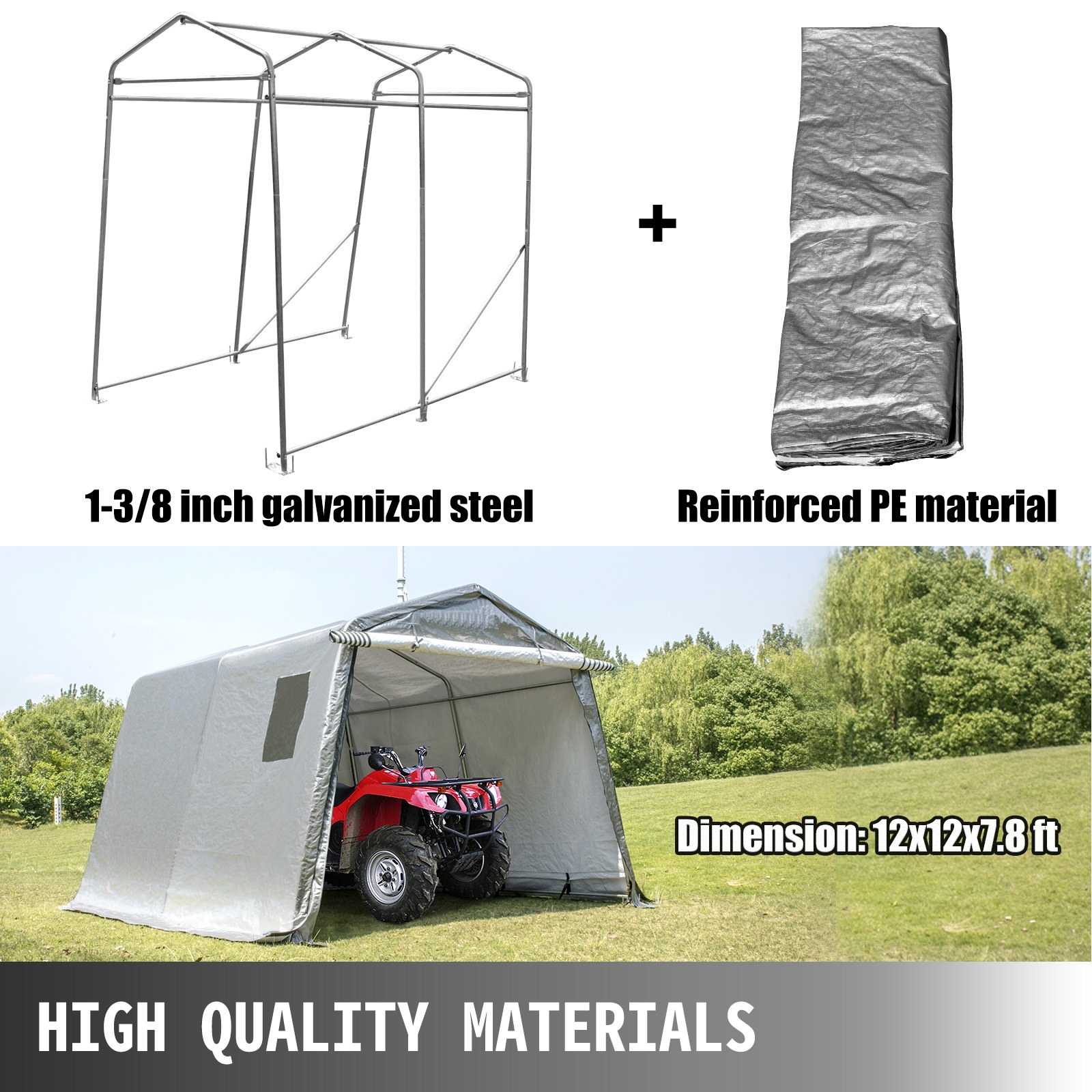 Cobertizo De Almacenamiento Portátil, Toldo De Coche 10 X 10 X 7,8 Pies Gris