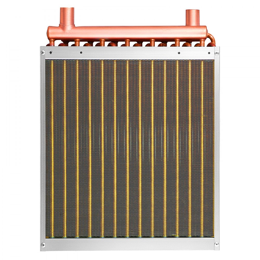 VEVOR Serpentín de Intercambio de Calor de 356 x 356 mm, Intercambiador de Calor Aire-Agua con Aletas de Aluminio y Tubos de Cobre, Capacidad 65000 BTU/h para Hornos, Refrigeración, Calefacción, HVAC
