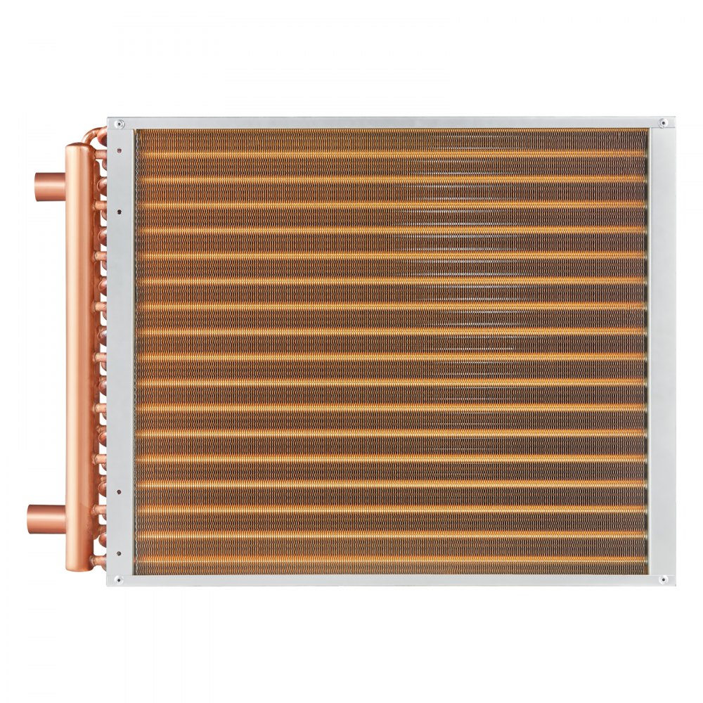 VEVOR Intercambiador de calor agua a aire, 18"x 20" con puertos de cobre de 3 filas de 3/8", intercambiador de calor de 242 aletas de aluminio para hornos de madera al aire libre, calefacción y refrigeración residencial y calefacción de aire forzado