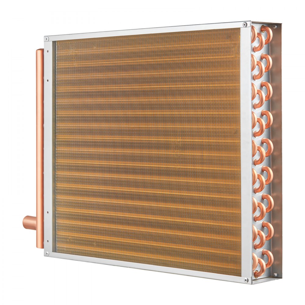 VEVOR Intercambiador de calor agua a aire, 18"x 20" con puertos de cobre de 3 filas de 3/8", intercambiador de calor de 242 aletas de aluminio para hornos de madera al aire libre, calefacción y refrigeración residencial y calefacción de aire forzado