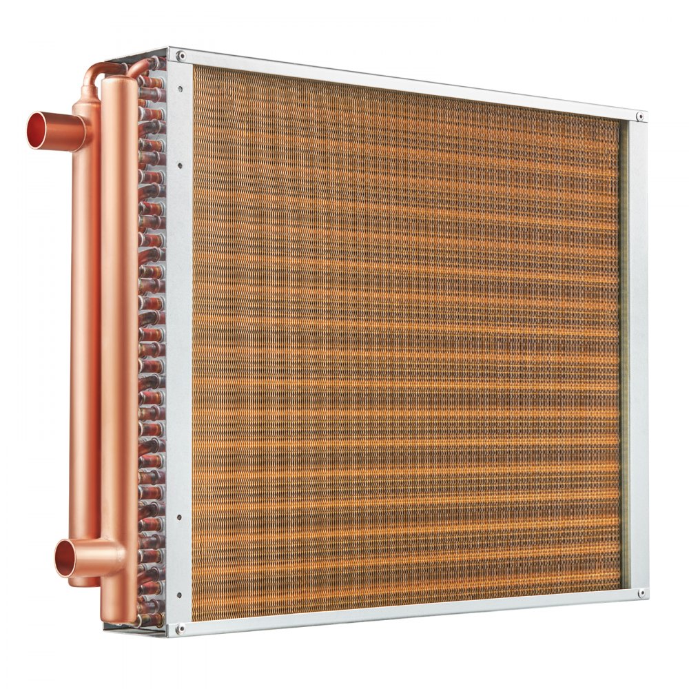 VEVOR Intercambiador de calor agua a aire, 18"x 20" con puertos de cobre de 3 filas de 3/8", intercambiador de calor de 242 aletas de aluminio para hornos de madera al aire libre, calefacción y refrigeración residencial y calefacción de aire forzado