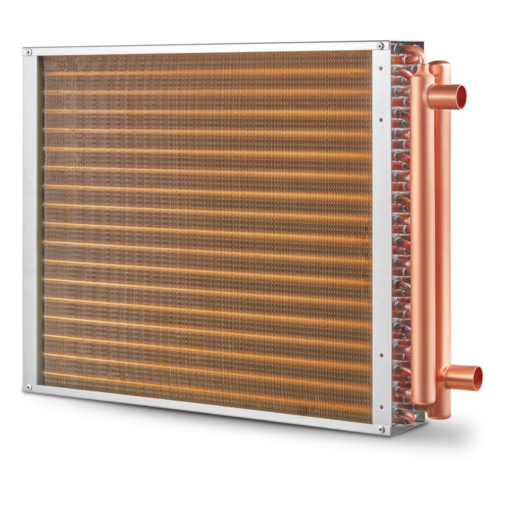 VEVOR Intercambiador de calor agua a aire, 18"x 20" con puertos de cobre de 3 filas de 3/8", intercambiador de calor de 242 aletas de aluminio para hornos de madera al aire libre, calefacción y refrigeración residencial y calefacción de aire forzado