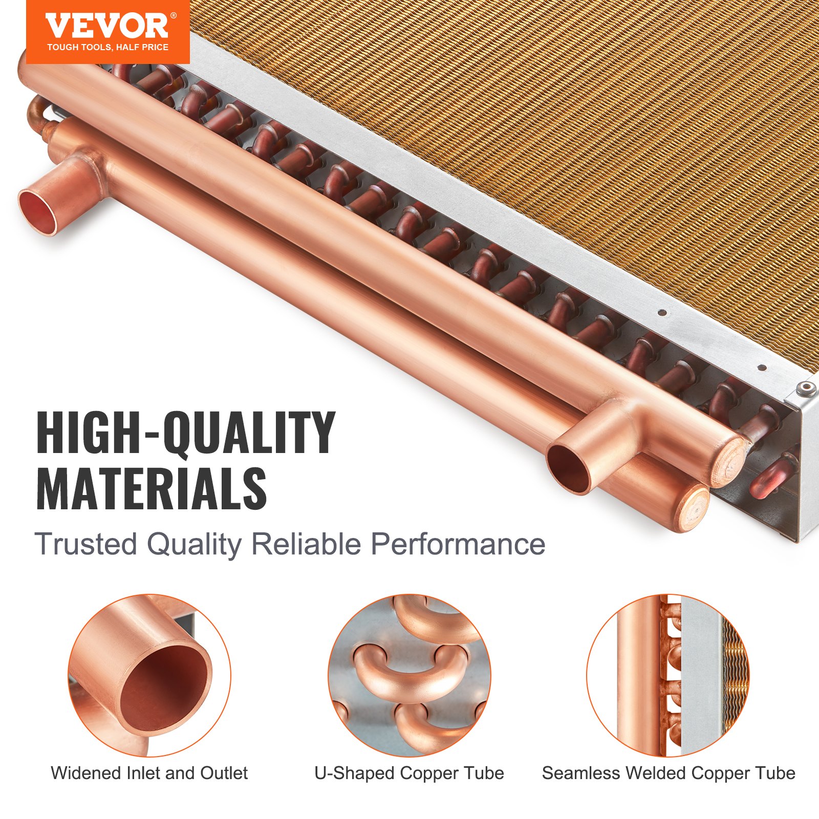 VEVOR Intercambiador de calor agua a aire, 20 x 20 pulgadas con puertos de cobre de 3 filas de 3/8 pulgadas, intercambiador de calor de 242 aletas de aluminio para hornos de madera al aire libre, calefacción y refrigeración residencial y calefacción de aire forzado