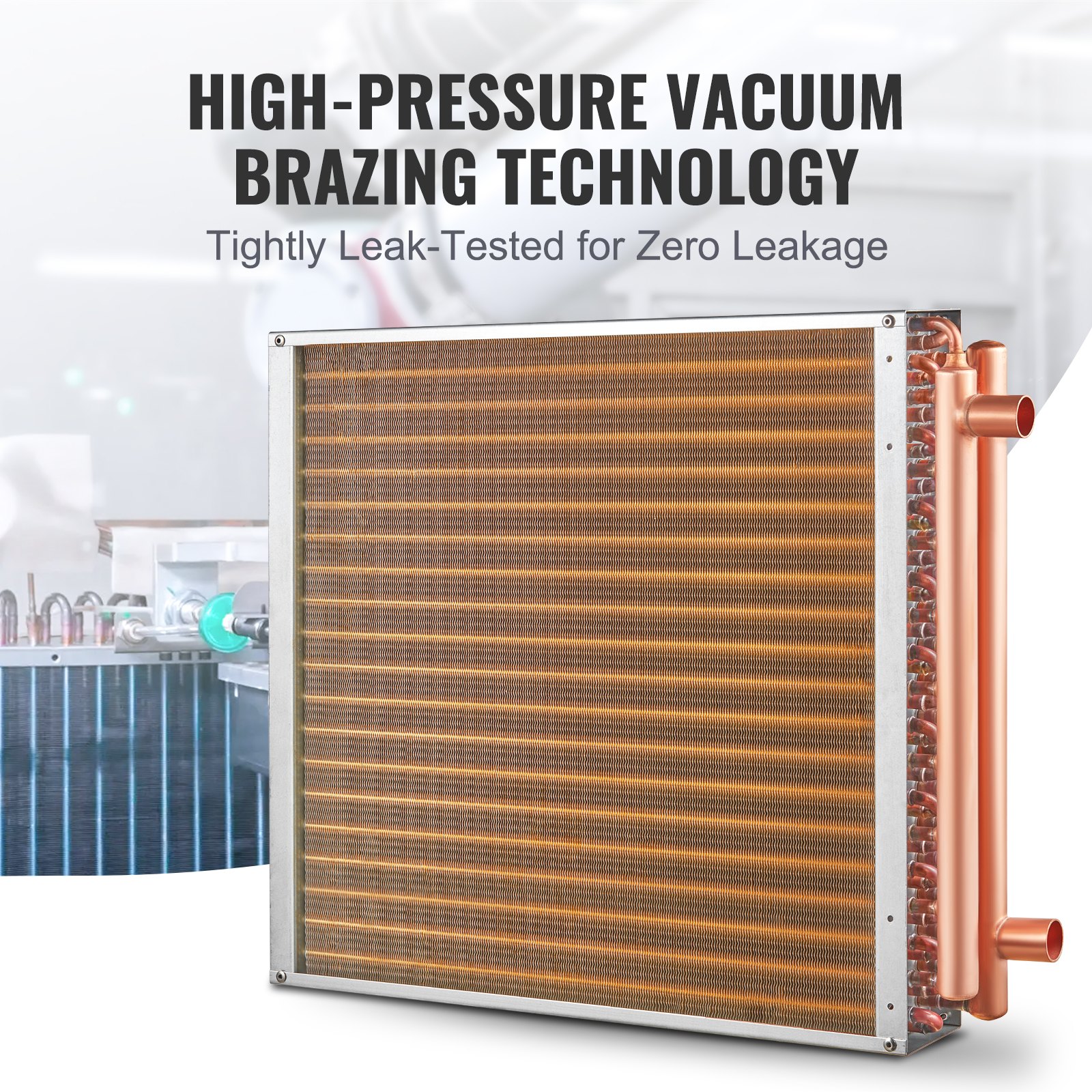 VEVOR Intercambiador de calor agua a aire, 20 x 20 pulgadas con puertos de cobre de 3 filas de 3/8 pulgadas, intercambiador de calor de 242 aletas de aluminio para hornos de madera al aire libre, calefacción y refrigeración residencial y calefacción de aire forzado