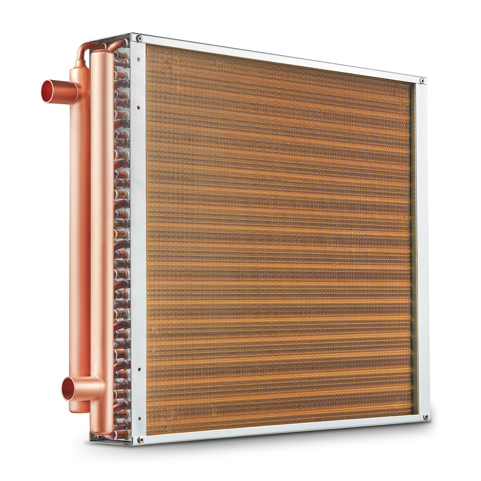 VEVOR Intercambiador de calor agua a aire, 20 x 20 pulgadas con puertos de cobre de 3 filas de 3/8 pulgadas, intercambiador de calor de 242 aletas de aluminio para hornos de madera al aire libre, calefacción y refrigeración residencial y calefacción de aire forzado