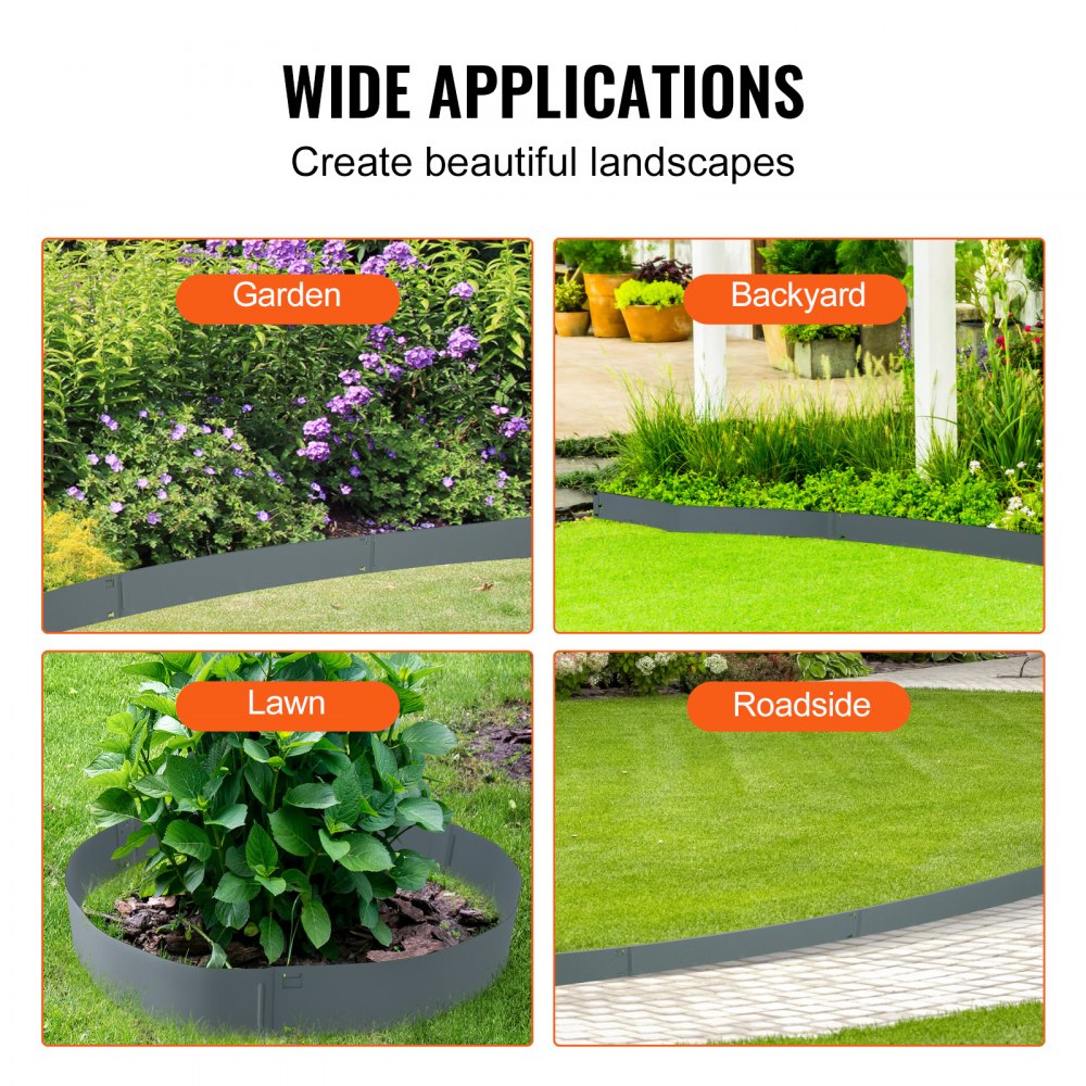 VEVOR Bordura de Acero 99 x 7,6 cm Borde para Césped 5 Piezas Valla Delimitadora de Bordes Altura de 8 cm Borde Limitador de Jardín Flexible para Jardines, Senderos, Patios, Césped, Gris Oscuro