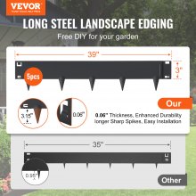 VEVOR Borde de Acero para Paisaje, Paquete de 5 Bordes de Acero para Jardín, Tiras de 39" de Ancho x 3" de Alto, Borde de Borde Martillado, Borde de Metal Plegable para Patio, Jardín, Césped, Altura d