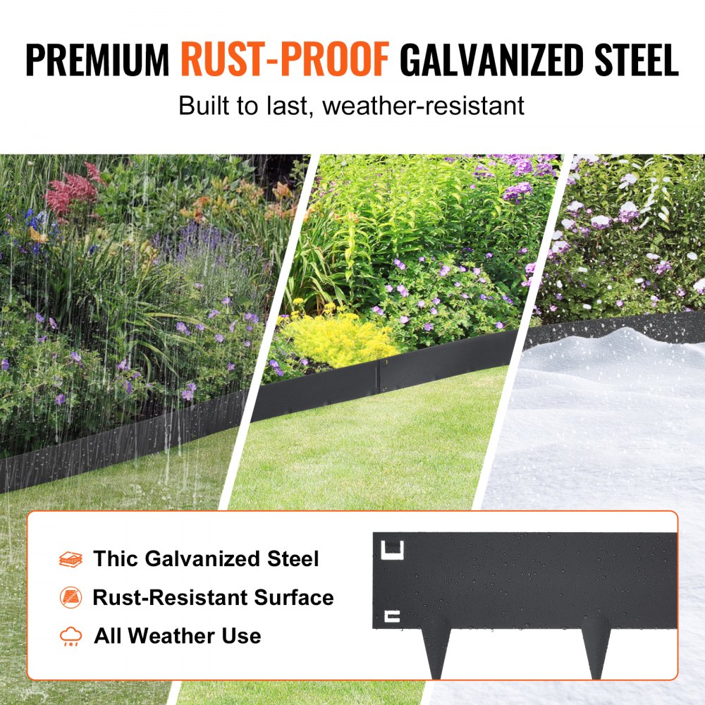 VEVOR Borde de Acero para Paisaje, Paquete de 5 Bordes de Acero para Jardín, Tiras de 39" de Ancho x 5" de Alto, Borde de Borde Martillado, Borde de Metal Plegable para Patio, Jardín, Césped, Altura d