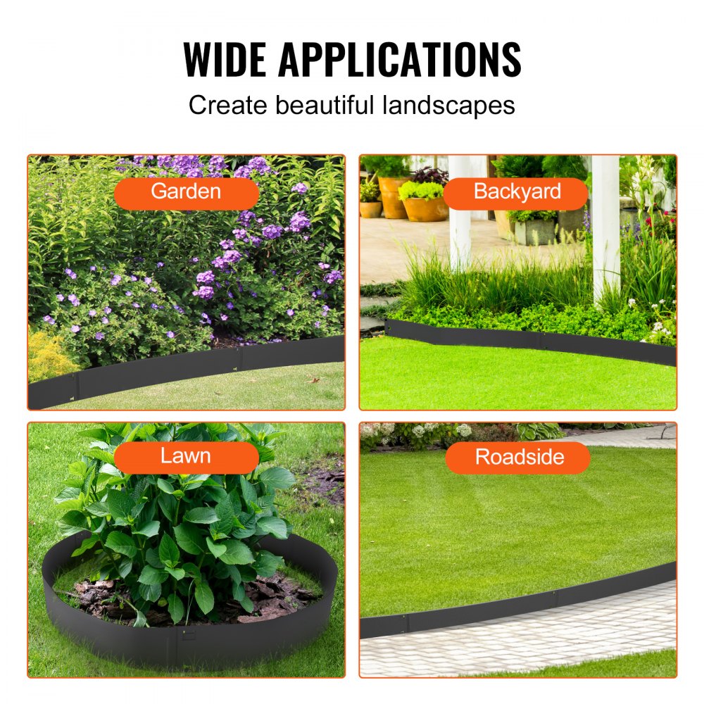 VEVOR Borde de Acero para Paisaje, Paquete de 5 Bordes de Acero para Jardín, Tiras de 39" de Ancho x 5" de Alto, Borde de Borde Martillado, Borde de Metal Plegable para Patio, Jardín, Césped, Altura d