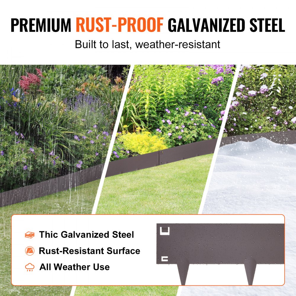 VEVOR Borde de acero para paisaje, paquete de 5 bordes de acero para jardín, tiras de 39" de ancho x 5" de alto, borde martillado, borde de paisaje de metal plegable para patio, jardín, césped, altura
