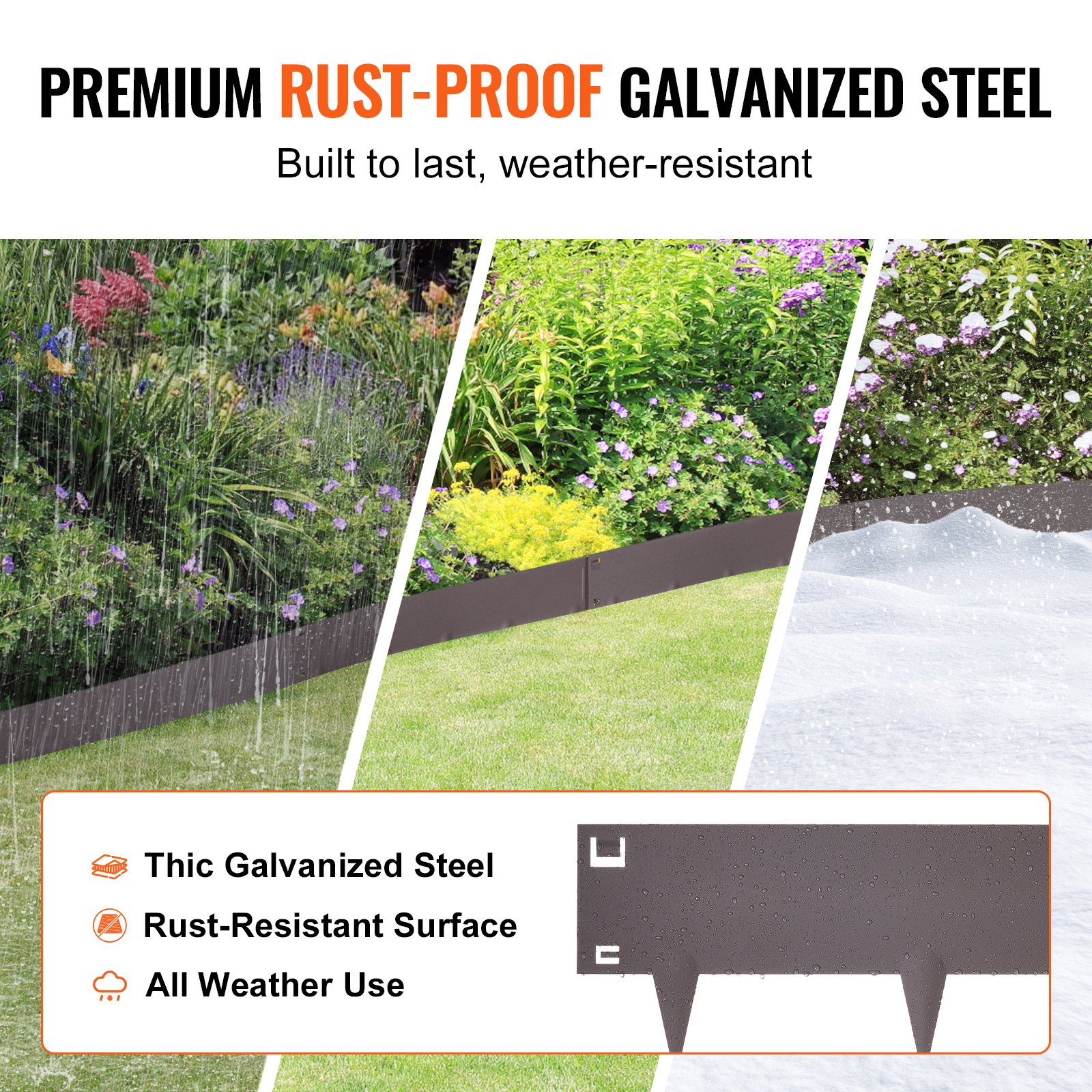 VEVOR Borde de acero para paisaje, paquete de 5 bordes de acero para jardín, tiras de 39" de ancho x 5" de alto, borde martillado, borde de paisaje de metal plegable para patio, jardín, césped, altura