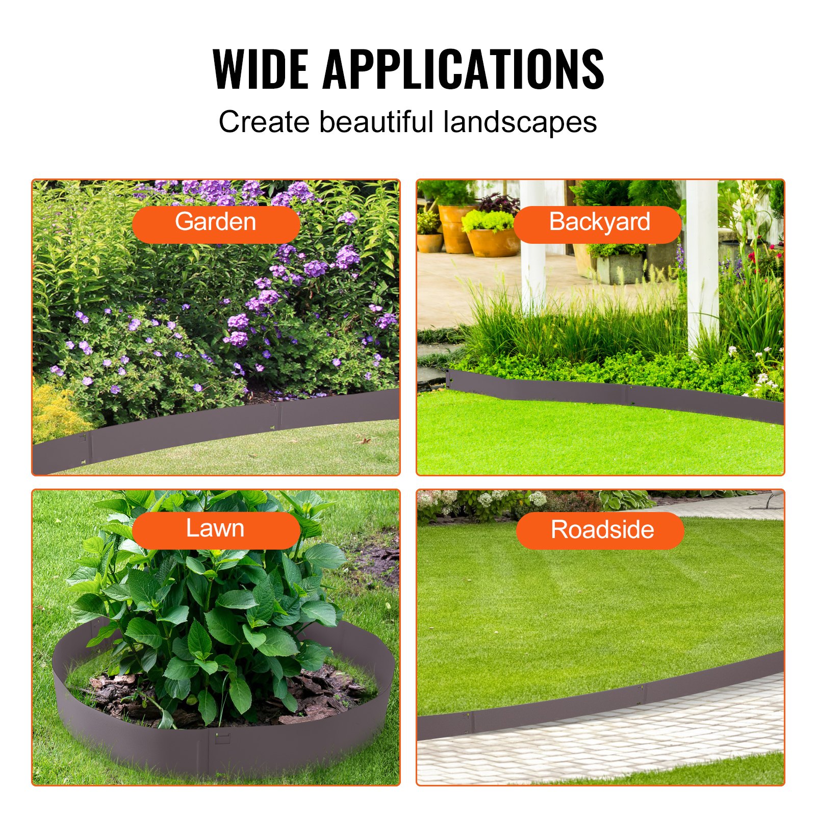 VEVOR Borde de acero para paisaje, paquete de 5 bordes de acero para jardín, tiras de 39" de ancho x 5" de alto, borde martillado, borde de paisaje de metal plegable para patio, jardín, césped, altura