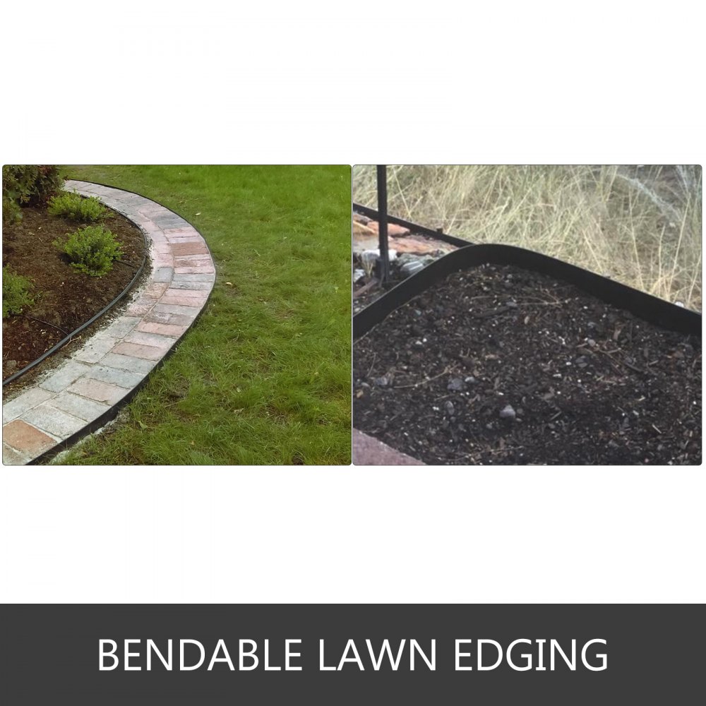 VEVOR Bordura de Acero Galvanizado 20,3 x 101,6 cm Borde para Césped 6 Piezas Valla Delimitadora de Bordes Grosor de 1,8 mm Borde Limitador de Jardín Flexible para Jardines Senderos Patios, Negro