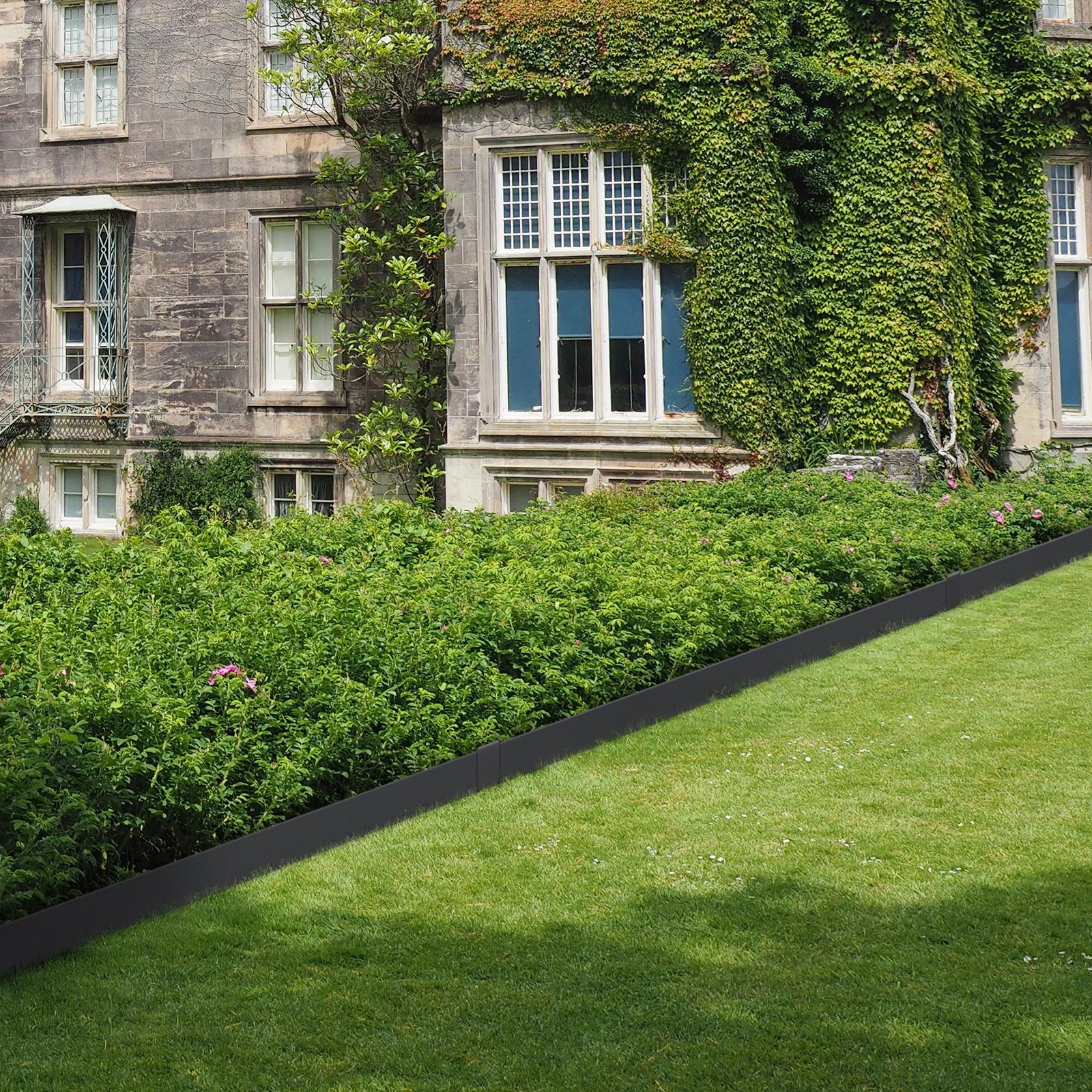 VEVOR Bordura de Acero 101,6x15,2 cm Borde para Césped 3 Piezas Valla Delimitadora de Bordes con 5 Clips de Fijación Borde Limitador de Jardín Flexible para Jardines, Senderos, Patios, Césped, Negro