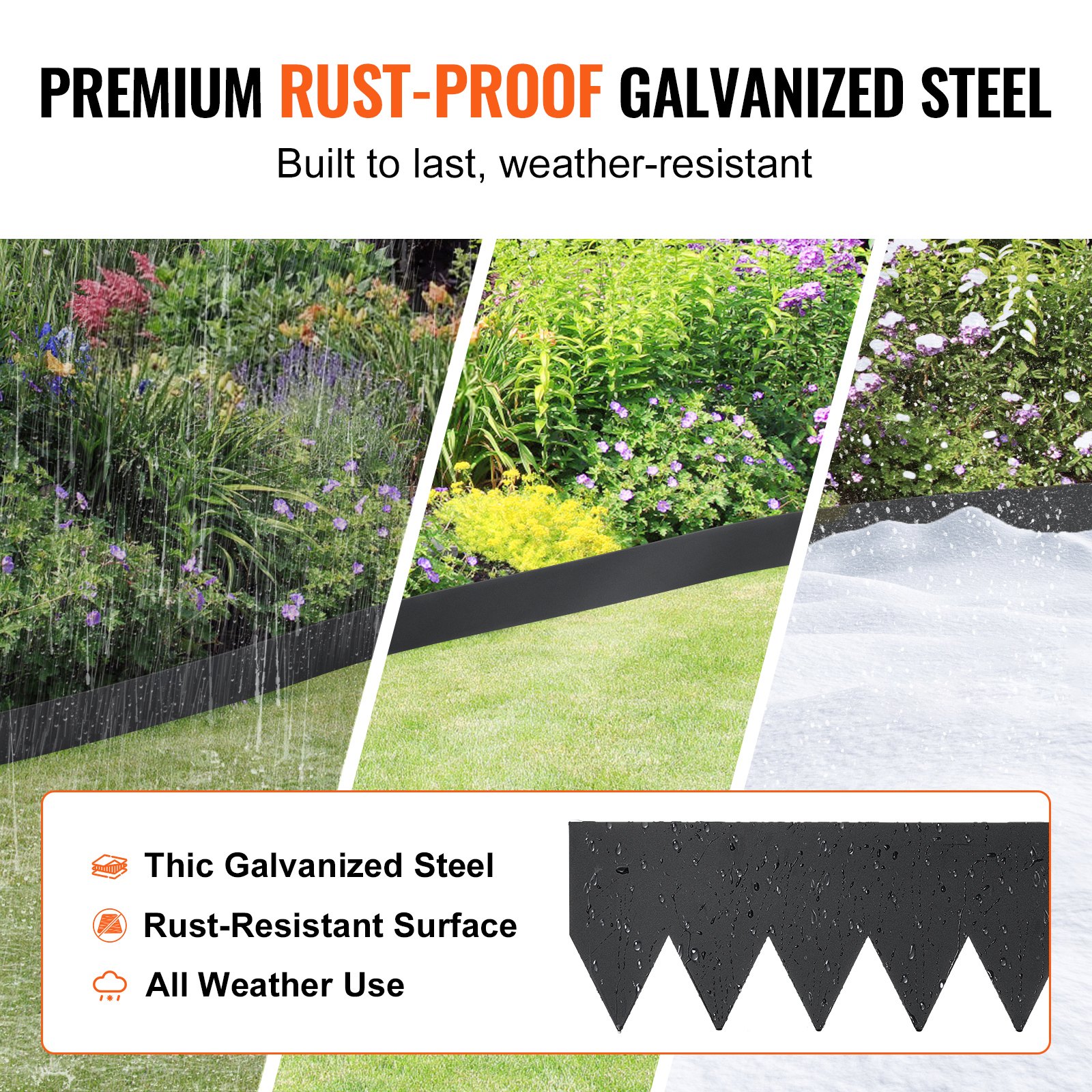 VEVOR Bordura de Acero 101,6x15,2 cm Borde para Césped 4 Piezas Valla Delimitadora de Bordes con 6 Clips de Fijación Borde Limitador de Jardín Flexible para Jardines, Senderos, Patios, Césped, Negro
