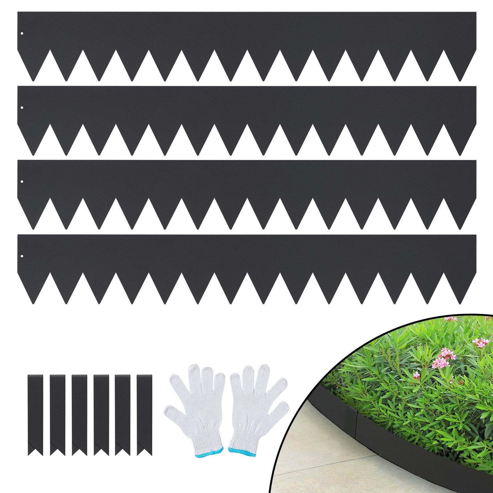 VEVOR Bordura de Acero 101,6x15,2 cm Borde para Césped 4 Piezas Valla Delimitadora de Bordes con 6 Clips de Fijación Borde Limitador de Jardín Flexible para Jardines, Senderos, Patios, Césped, Negro