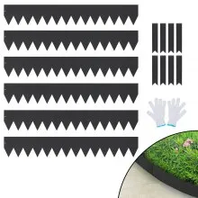 VEVOR Bordura de Acero 101,6x15,2 cm Borde para Césped 6 Piezas Valla Delimitadora de Bordes con 8 Clips de Fijación Borde Limitador de Jardín Flexible para Jardines, Senderos, Patios, Césped, Negro