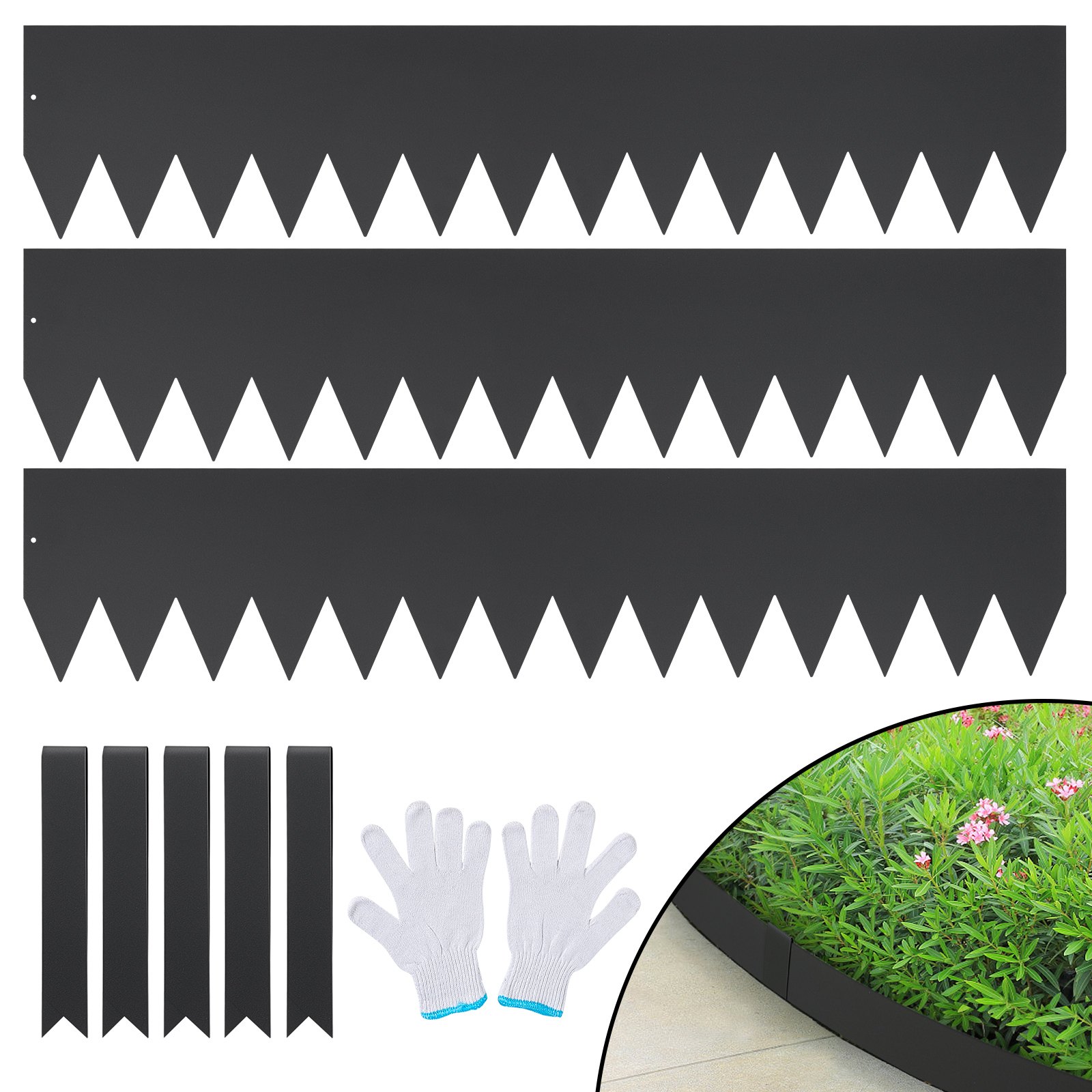 VEVOR Borde de acero para paisaje, paquete de 3 bordes de acero para jardín, tiras de 40 pulgadas de ancho x 8 pulgadas de alto, borde martillado con 5 clips, borde de paisaje de metal plegable para p
