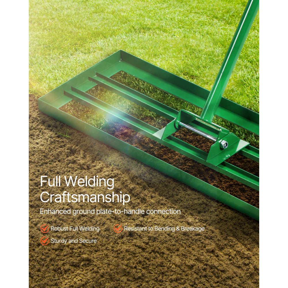 ​VEVOR Rastrillo Nivelador de Césped Placa Base de 758 x 254 mm, Mango de Acero Extendido de 1981 mm, Rastrillo Nivelador de Suelo Resistente de Aleación de Aluminio para Césped, Campos de Golf