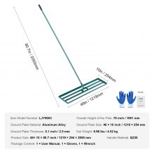 ​VEVOR Rastrillo Nivelador de Césped de 1219x254 mm, Mango de Acero, Placa Base de 1981 mm, Rastrillo Nivelador de Suelo Resistente de Aleación de Aluminio para Césped, Golf, Patio, Campos de Jardín