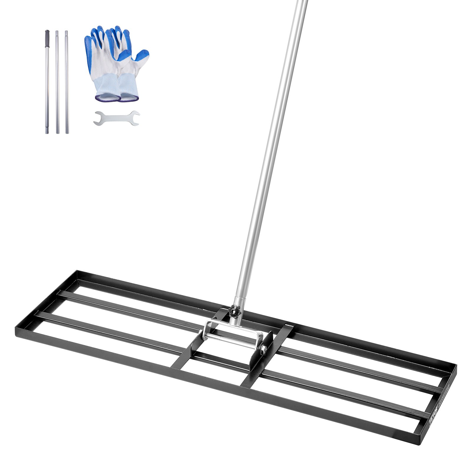 VEVOR Lawn Rake, Leveling Rake with 213 cm Handle, 914x254 mm Base Plate, Rust-Resistant Carbon Steel Leveling Rake, 3 Height Adjustable, Lawn Leveling Tool for Gardens & Golf Courses