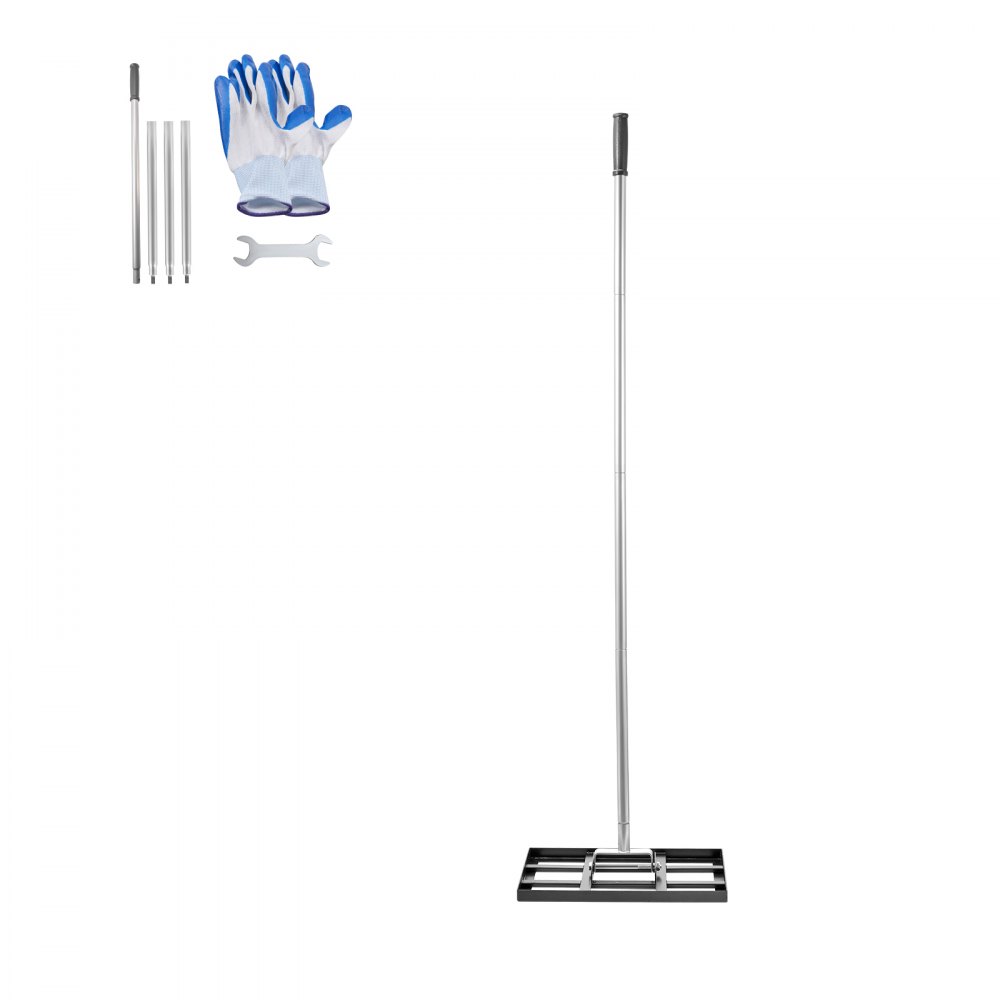 VEVOR Rastrillo Nivelador de Césped con Mango, Placa de Suelo de 254 x 430 mm, Nivelador de Suelo de Acero al Carbono Resistente a la Oxidación, 5 Alturas Ajustables, para Cancha de Golf, Patio