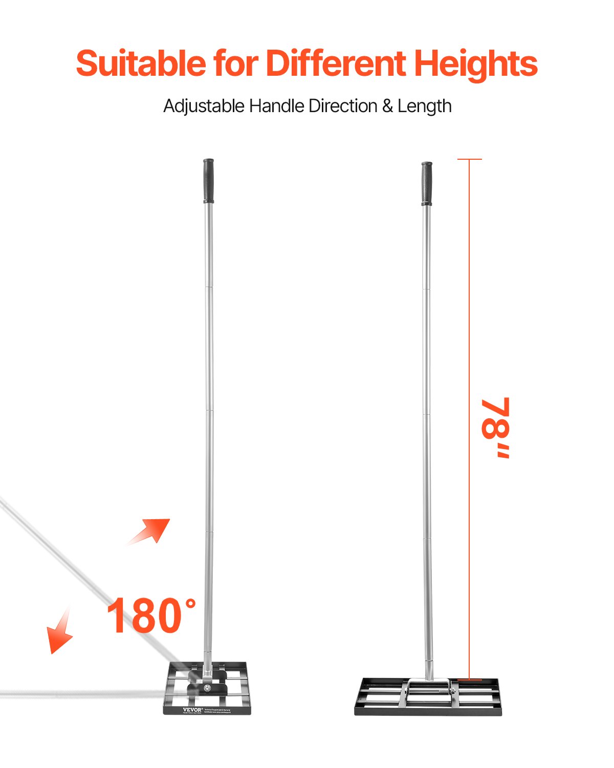 VEVOR Rastrillo Nivelador de Césped con Mango, Placa de Suelo de 254 x 430 mm, Nivelador de Suelo de Acero al Carbono Resistente a la Oxidación, 5 Alturas Ajustables, para Cancha de Golf, Patio