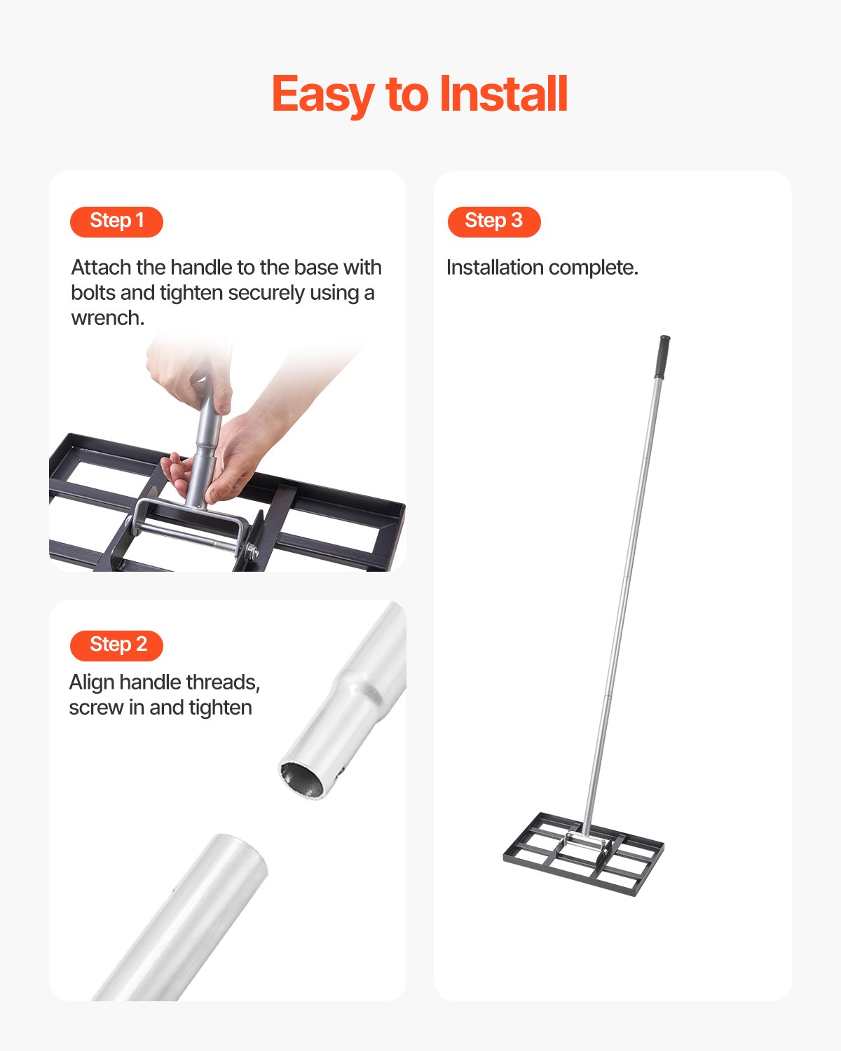 VEVOR Rastrillo Nivelador de Césped con Mango, Placa de Suelo de 254 x 430 mm, Nivelador de Suelo de Acero al Carbono Resistente a la Oxidación, 5 Alturas Ajustables, para Cancha de Golf, Patio