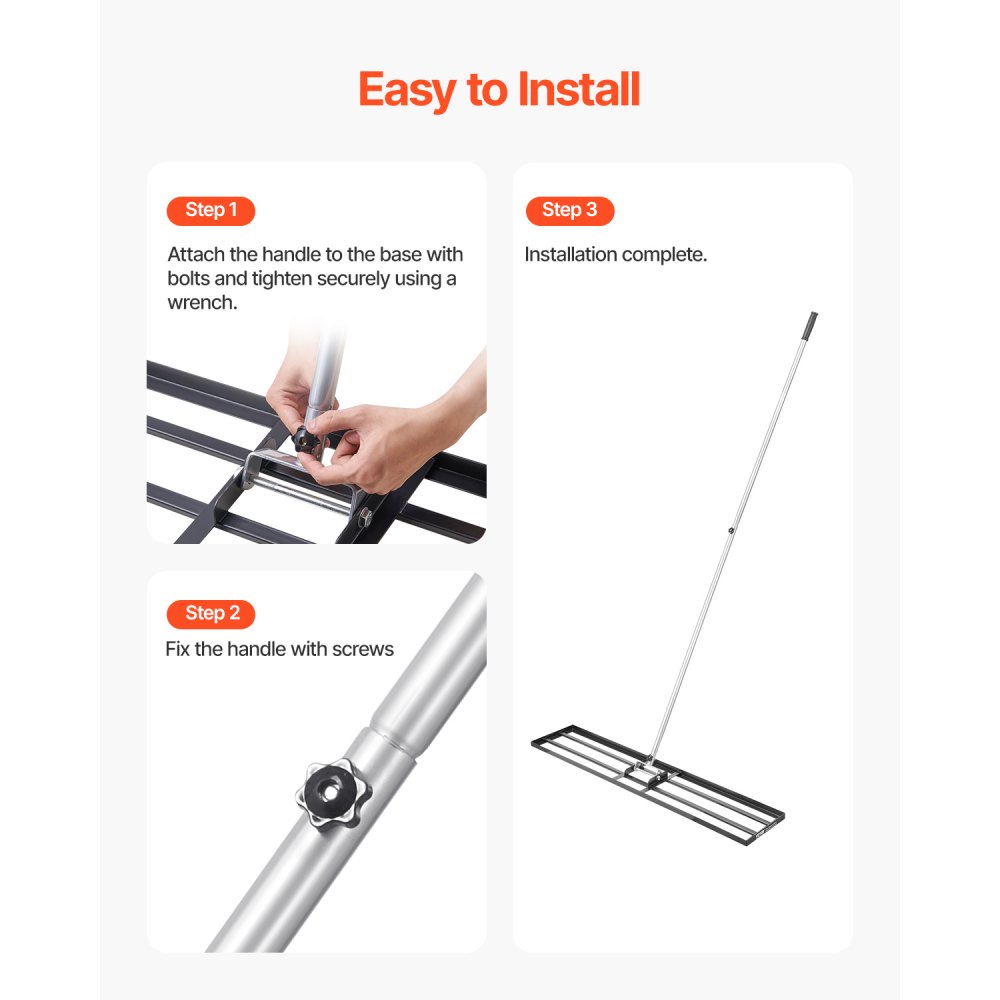 VEVOR Rastrillo Nivelador de Césped con Mango, Placa de Suelo de 254 x 1219 mm, Nivelador de Suelo de Acero al Carbono Resistente a la Oxidación, 2 Alturas Ajustables, para Cancha de Golf, Patio