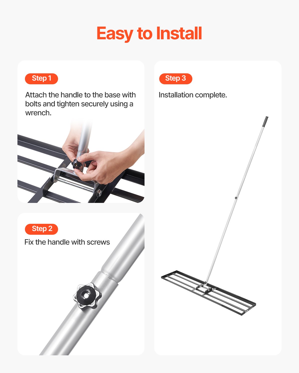 VEVOR Lawn Leveling Rake, Leveling Rake with 213 cm Handle, 1219x254 mm Base Plate, Carbon Steel Leveling Rake, 2 Height Adjustable, Lawn Leveling Tool for Gardens & Golf Courses