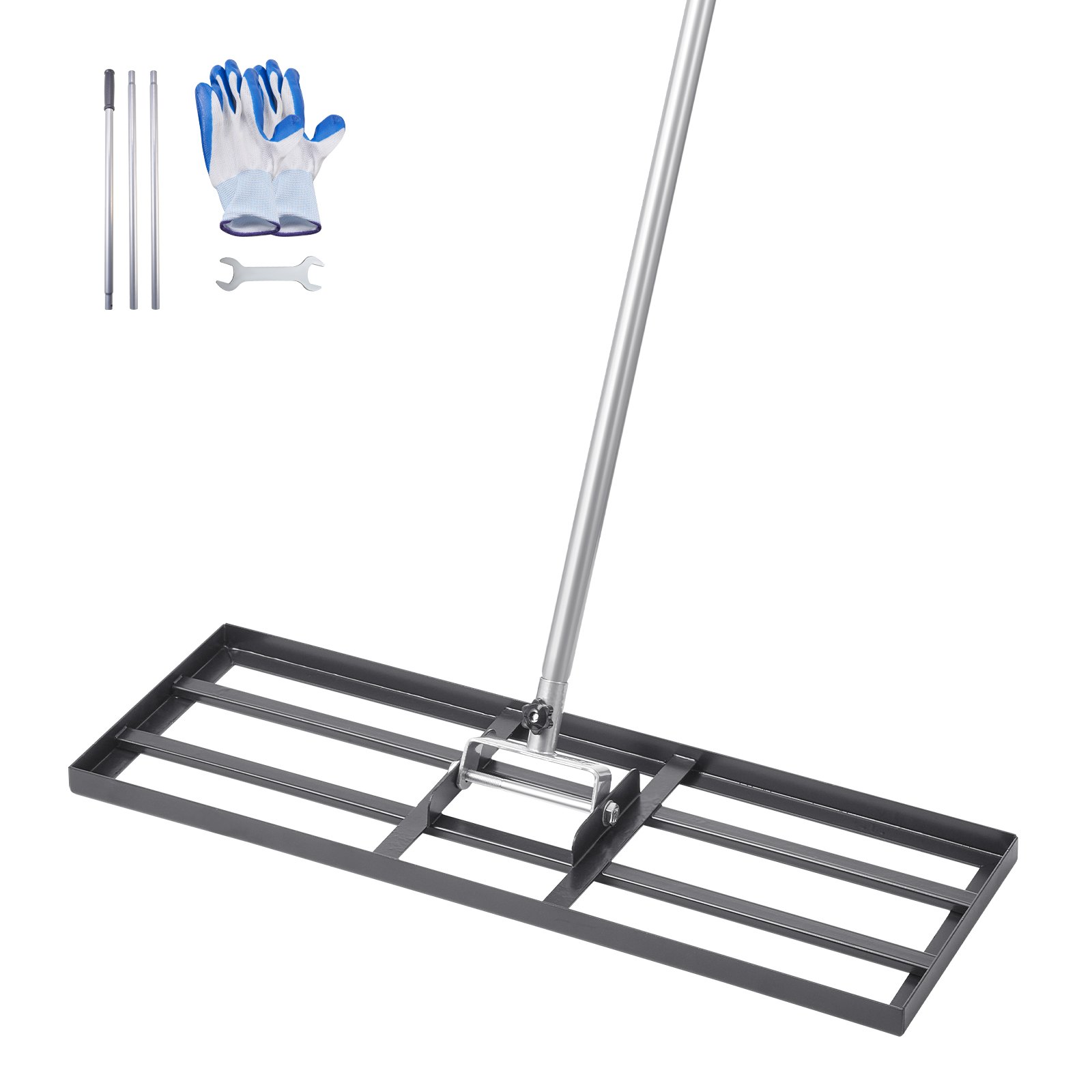VEVOR Rastrillo Nivelador de Césped con Mango, Placa de Suelo de 254 x 762 mm, Nivelador de Suelo de Acero al Carbono Resistente a la Oxidación, 3 Alturas Ajustables, para Cancha de Golf, Patio