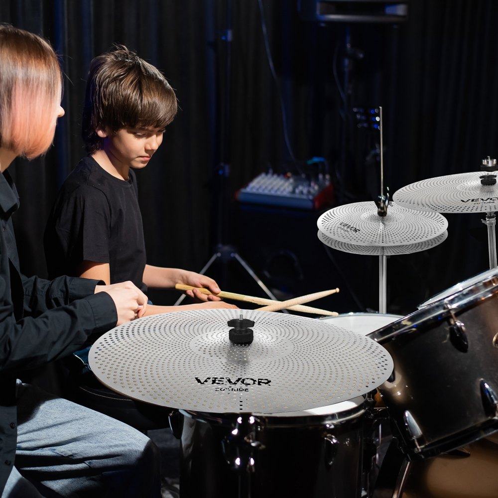 VEVOR Low-Voltage Cymbal Pack, 4-Piece, Alloy Cymbals, Drum Set Including 350 mm Hi-Hat, 400 mm Crash, 455 mm Ride, 505 mm Splash, Drumsticks and Cymbal Bag