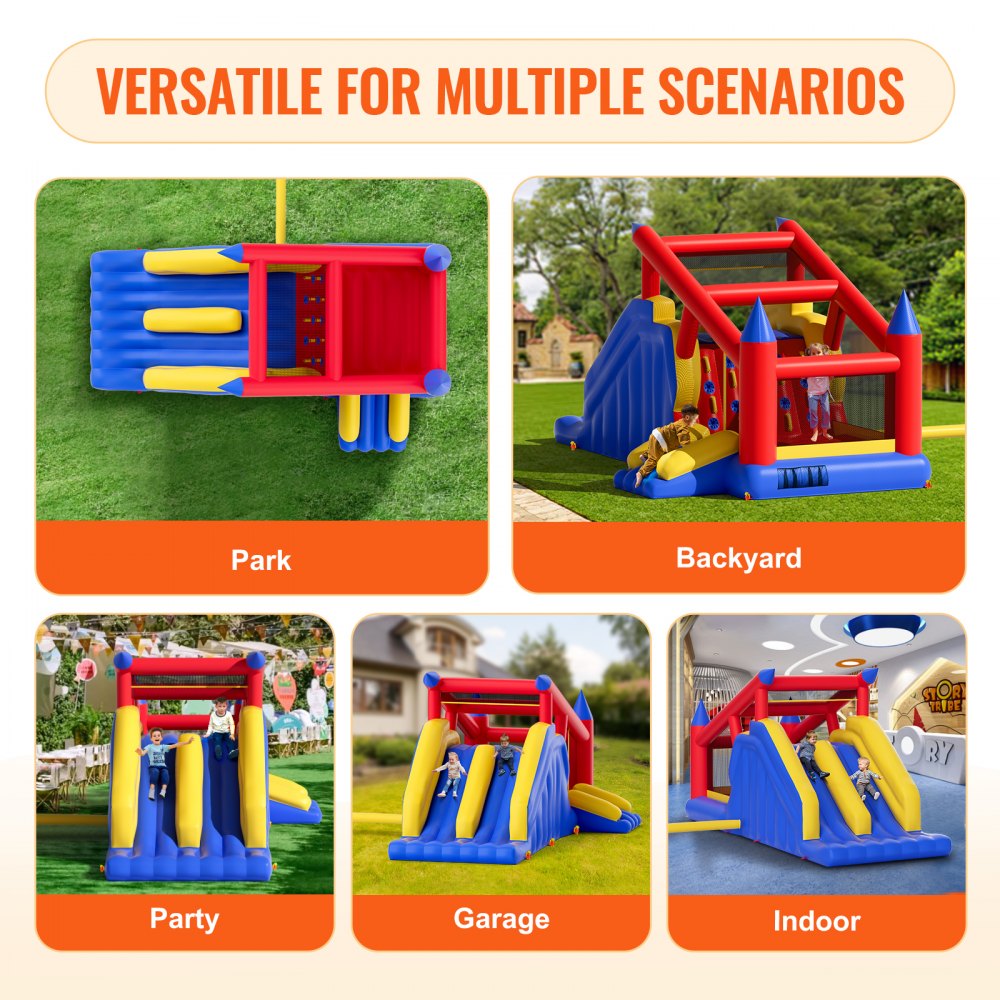 VEVOR Castillo Hinchable Estructura Inflable con Soplador Tobogán y Bolsa de Almacenamiento Trampolín al Aire Libre Parque Infantil Inflable en Patio Jardín para Niños de 3 a 8 Años 465x260x235 cm