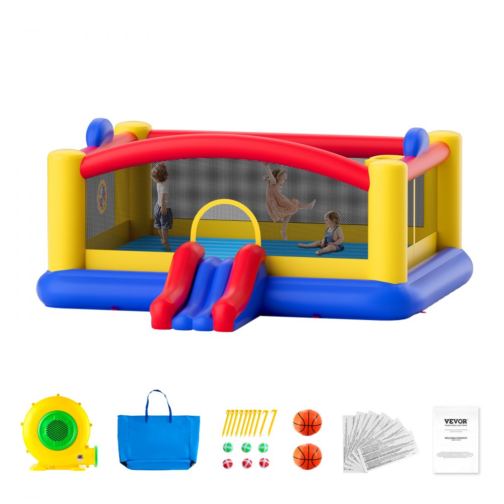 VEVOR Castillo Hinchable Estructura Inflable con Soplador Tobogán y Bolsa de Almacenamiento y Zona de Juegos Inflable al Aire Libre para Niños de 3 a 10 Años 450x440x203 cm para Patio Jardín