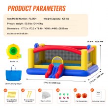 VEVOR Castillo Hinchable Estructura Inflable con Soplador Tobogán y Bolsa de Almacenamiento y Zona de Juegos Inflable al Aire Libre para Niños de 3 a 10 Años 450x440x203 cm para Patio Jardín