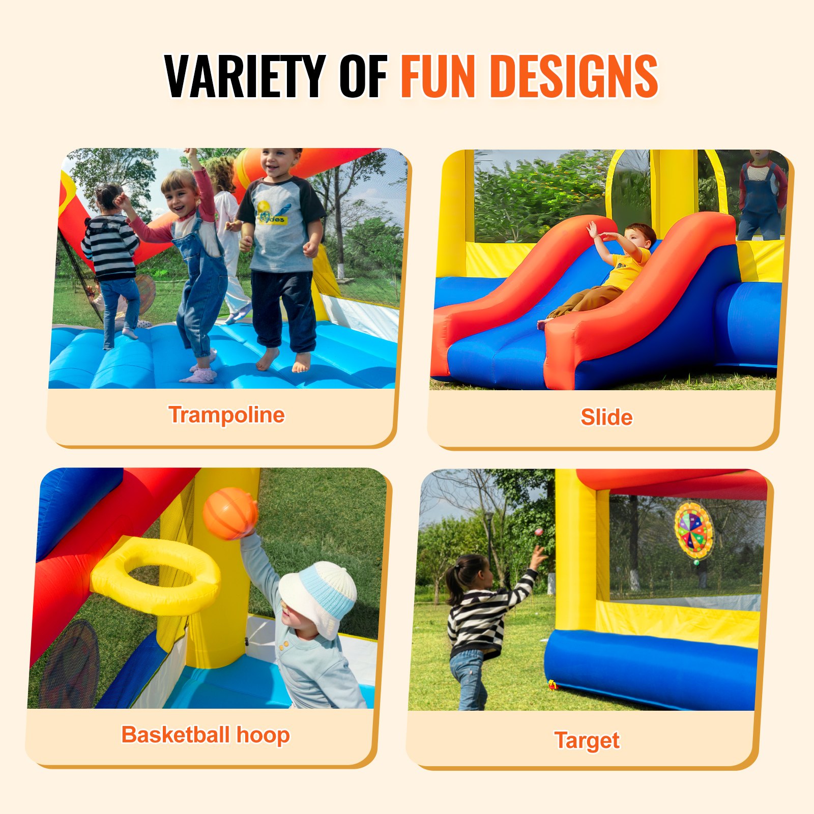 VEVOR Castillo Hinchable Estructura Inflable con Soplador Tobogán y Bolsa de Almacenamiento y Zona de Juegos Inflable al Aire Libre para Niños de 3 a 10 Años 450x440x203 cm para Patio Jardín
