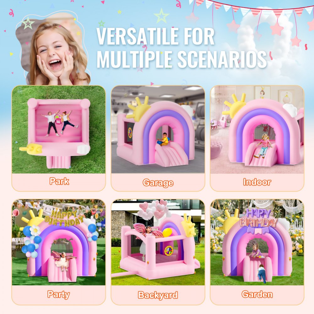 VEVOR Castillo Hinchable Estructura Inflable con Soplador Tobogán y Bolsa de Almacenamiento y Zona de Juegos Inflable al Aire Libre para Niños de 3 a 8 Años 280x230x230 cm para Patio Jardín