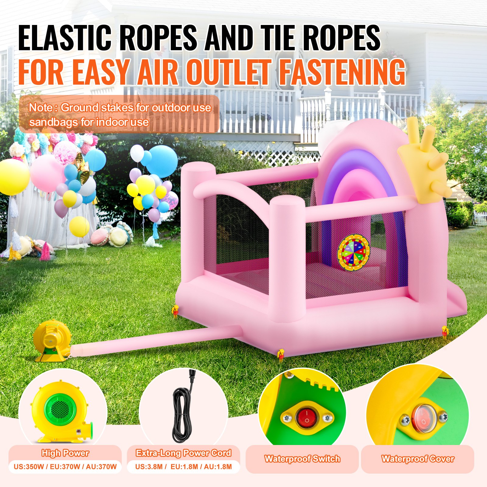 VEVOR Castillo Hinchable Estructura Inflable con Soplador Tobogán y Bolsa de Almacenamiento y Zona de Juegos Inflable al Aire Libre para Niños de 3 a 8 Años 280x230x230 cm para Patio Jardín