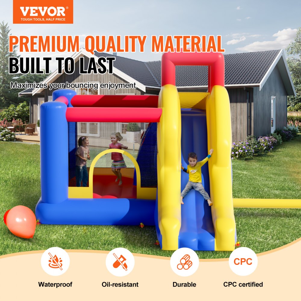 VEVOR Castillo Hinchable Estructura Inflable con Soplador Tobogán y Bolsa de Almacenamiento y Zona de Juegos Inflable al Aire Libre para Niños de 3 a 8 Años 340x260x230 cm para Patio Jardín
